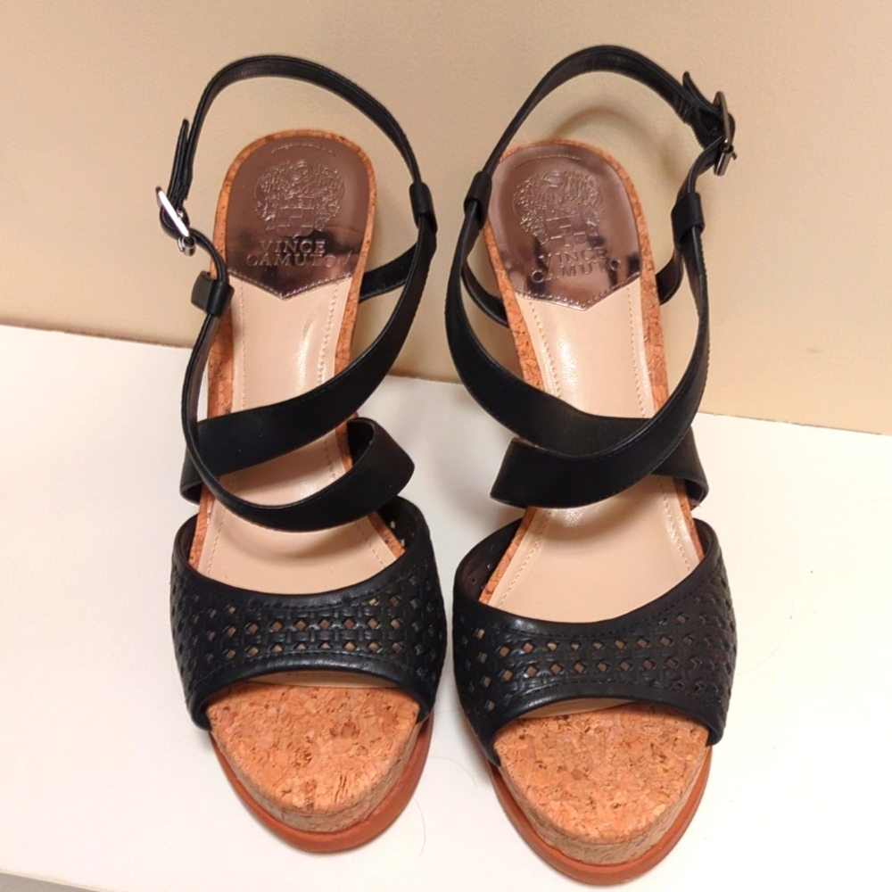 Vince Camuto, size 11, black cork wedges